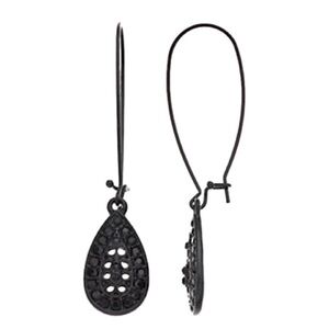 New Simply Vera Vera Wang Jet Black Sparkly Teardrop Dangle Earrings